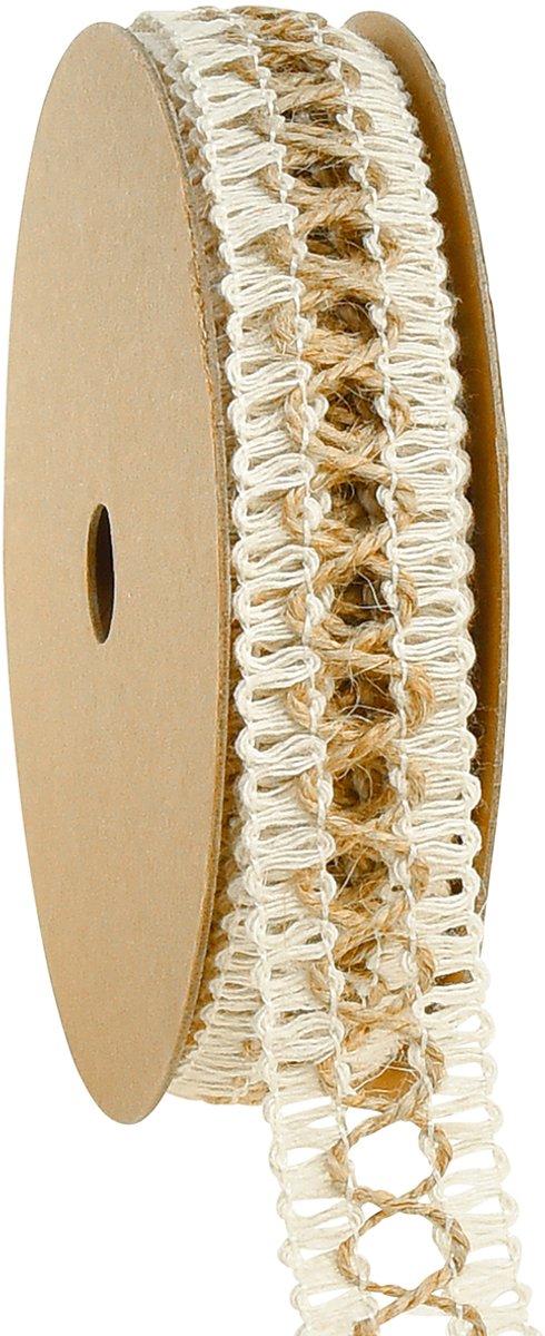 Jutelint sierlint met lussen crème naturel 25mm 10m