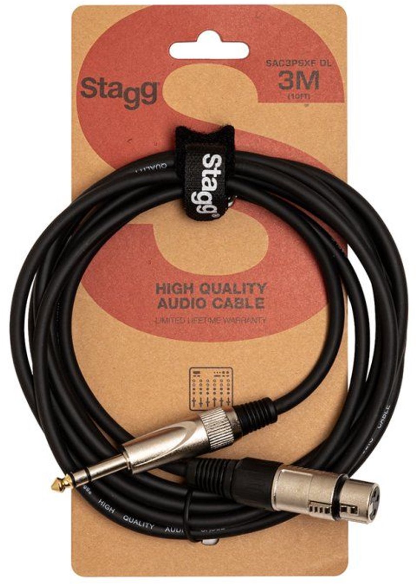 Stagg SAC3PSXF DL - Audiokabel - 6,35mm Stereo Jack naar XLR Female - 3 Meter - Zwart