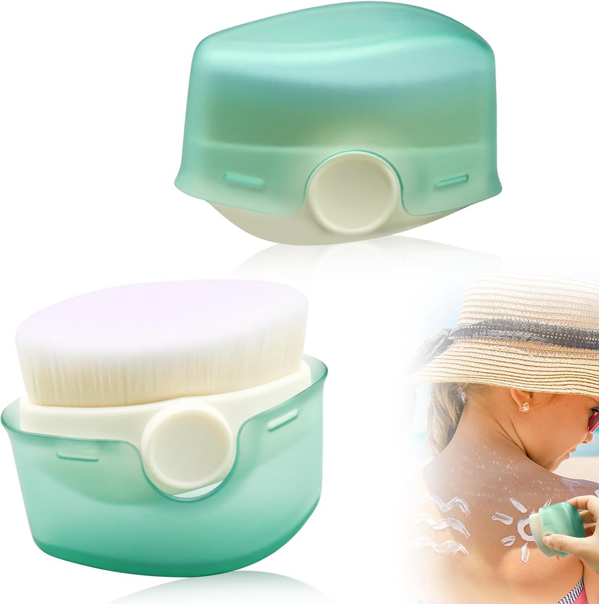 2 stuks zonnebrandcrème-applicator, zonnebrandborstel, zonnebrandlotion-applicator, zonnebrandcrème-borstel met beschermdopjes