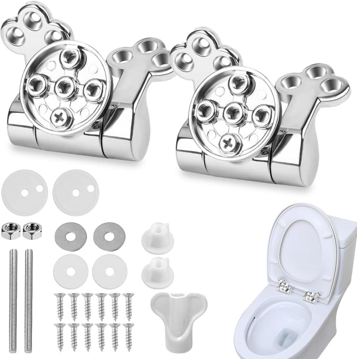 Toiletscharnieren Met Softclose – Set Van 2 In Zinklegering – Corrosiebestendig En Eenvoudig Te Monteren – Geschikt Voor Alle Standaard Toiletbrillen – Zilver