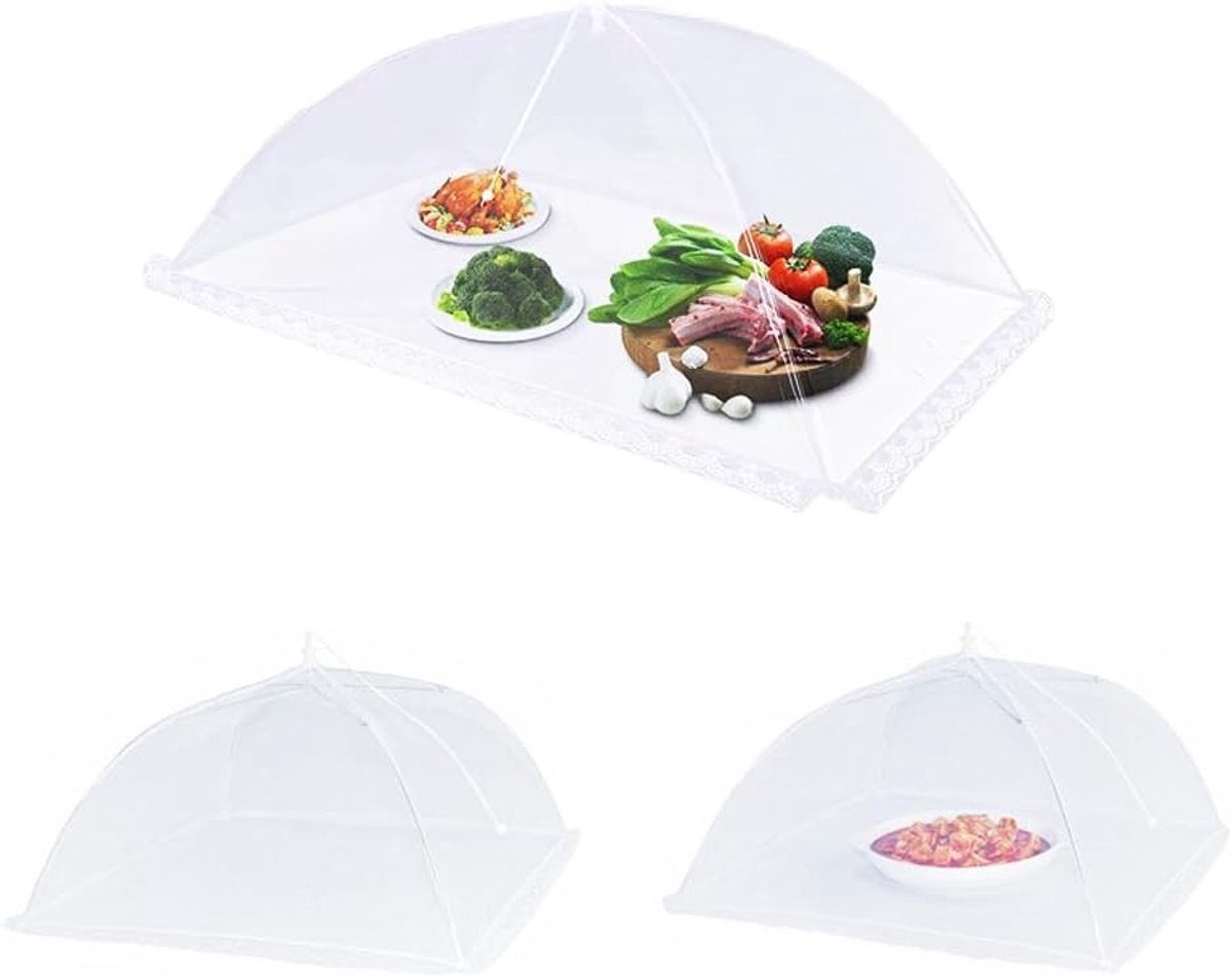 Set van 3 Opvouwbare Taartdeksels - Bescherming voor Voedsel, Fruit en Picknick - Grote Vliegenschermen tegen Insecten en Vervuiling