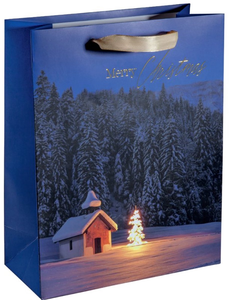 Sigel kerstcadeautas Christmas Chapel, blauw, 18×10×23 cm