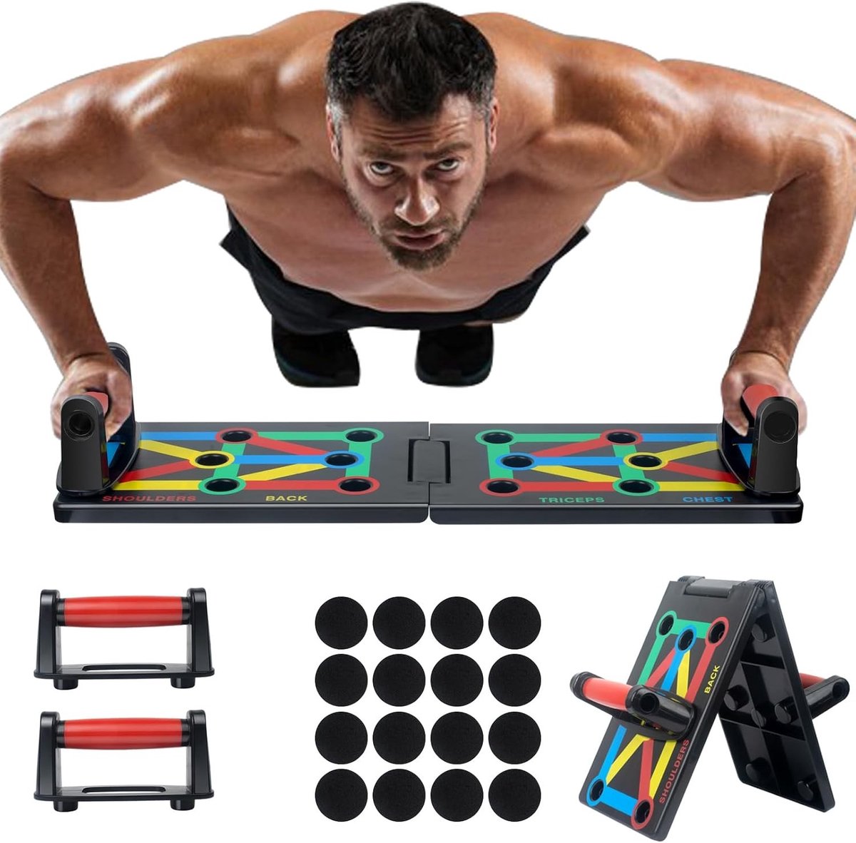 Vouwbaar Push-Up Bord voor Thuistraining, 12-in-1 Oefeningen voor Mannen en Vrouwen, Fitness en Krachttraining