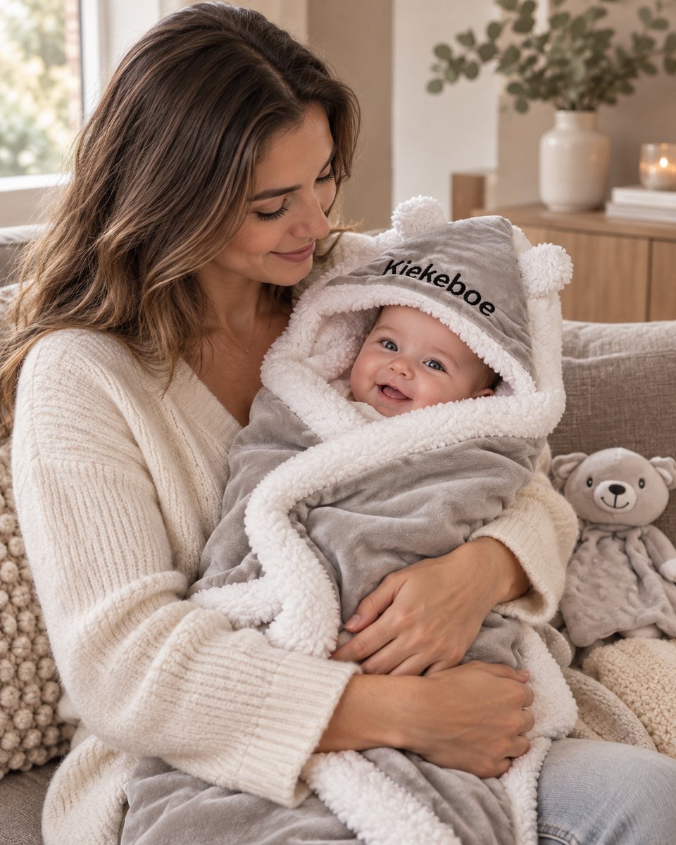 Kraamcadeau, kraamcadeau unisex - luxe kraamcadeau -gender reveal - baby omslagdoek / badydeken met knuffel met bijtring - babycape, babydeken - kan ook rechtstreeks worden verstuurd als cadeau