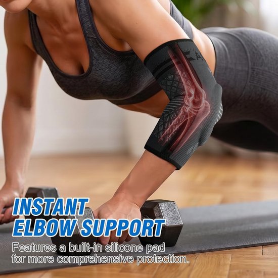 Pack van 2 Elbow Bandages voor Epicondylitis en Tenniselleboog met Siliconen Kussen en Dubbele Stabilisatie - Unisex voor Mannen en Vrouwen, Ideaal voor Sport en Herstel — afbeelding 4