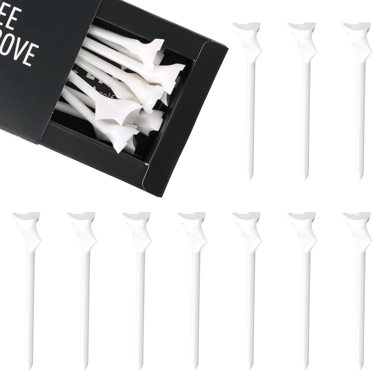 Set van 10 Schokbestendige Golf Tees met 10° Hellingshoek – Ideaal Golfaccessoire voor Verlengde Afstanden, 83 mm, Wit Plastic