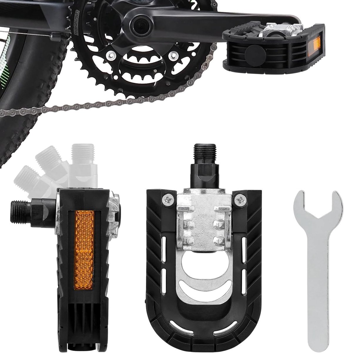 Vouwpedalen voor Fietsen, 14 mm, MTB en Racefiets Pedalen met Reflectoren, Ideaal voor Pedelec en Opvouwbare Fietsen