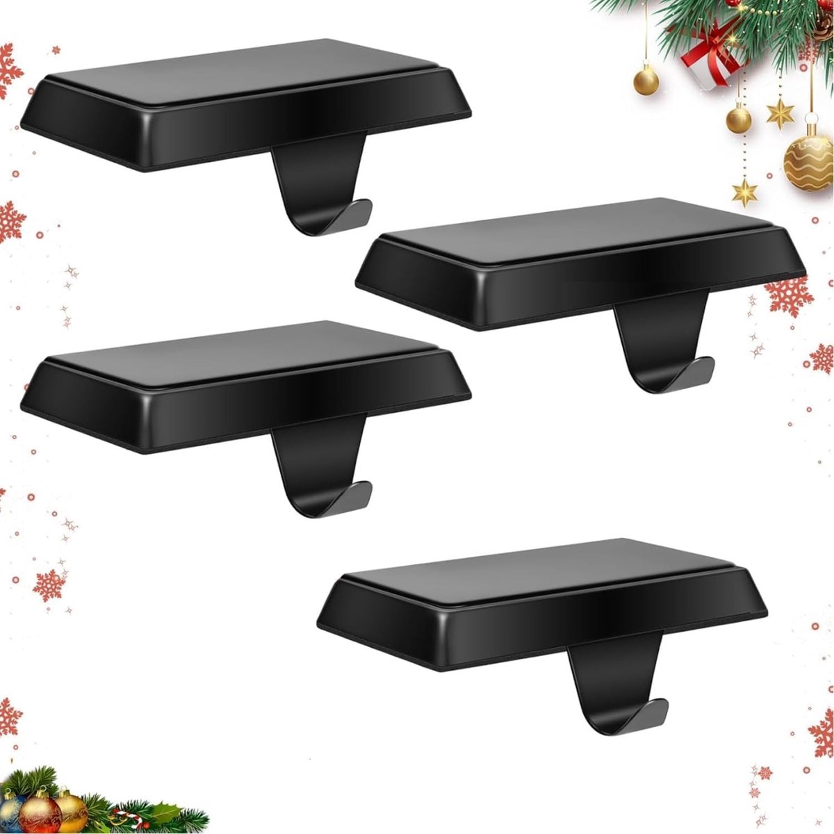 Metalen Kerstkoushouders voor de Haard - Vrijstaande Hangers en Steunen voor Kerstdecoratie en Feestelijke Versiering (Zwart)