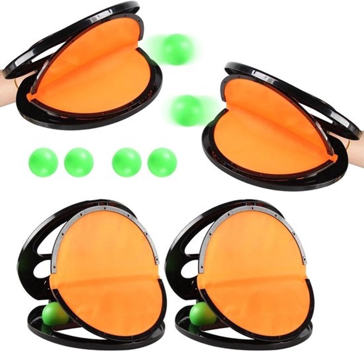 Vangspelset - Balspel voor buiten - Actief spelen - Veilig schuimmateriaal - 4 rackets en 8 ballen - Multicolor