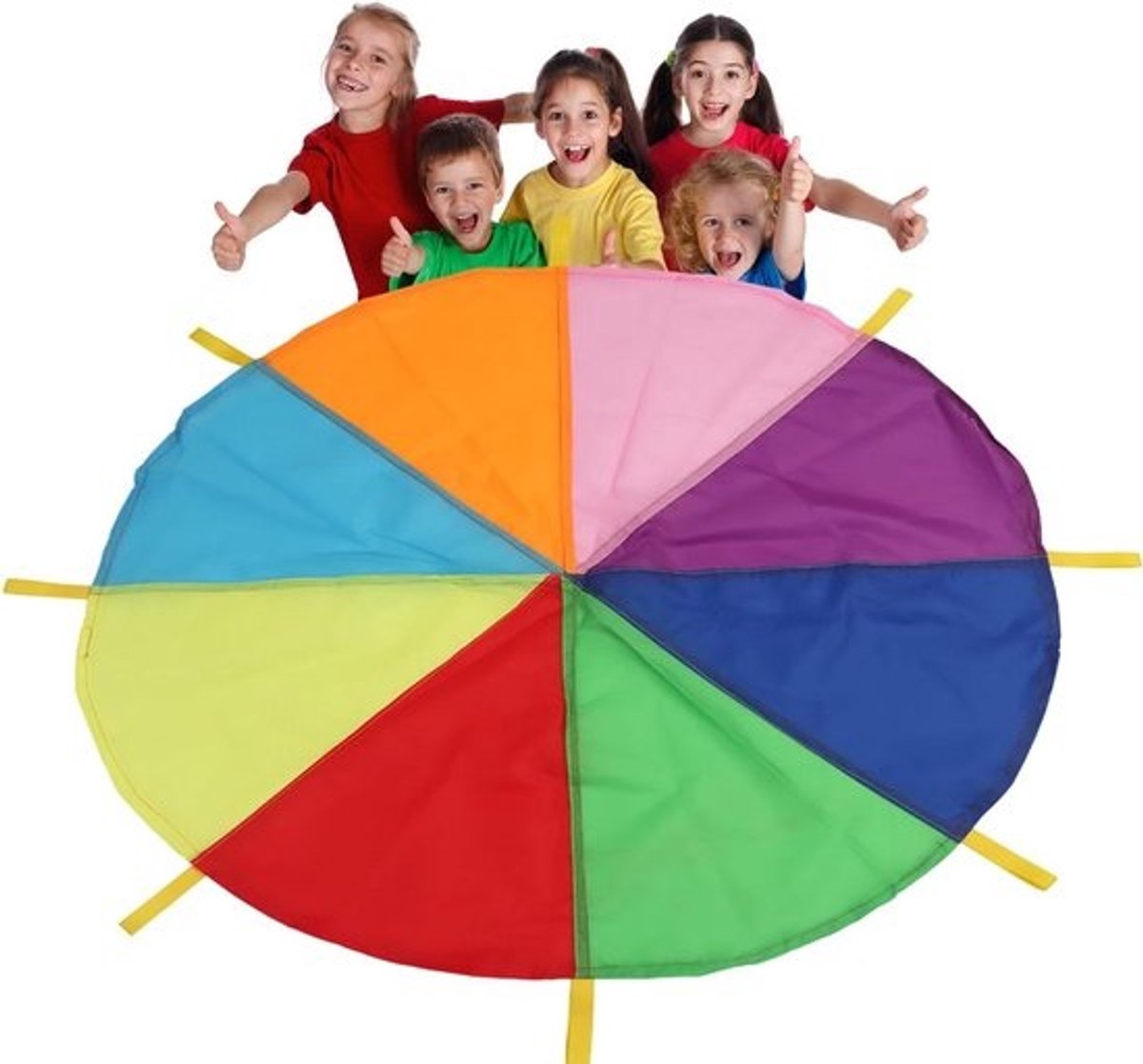 Speelparachute - Kinderparachute - Voor groepsactiviteiten buitenshuis - Met handgrepen - 2 meter diameter - Acht kleuren