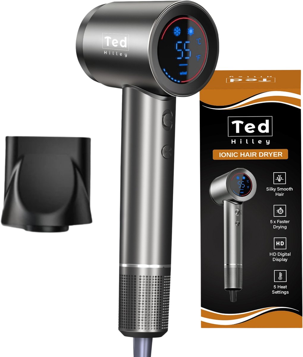 Ted Hilley VelvetDry - Ionische Fohn met Concentrator voor Glad en Steil Haar - Haardroger Haarfohn - 150.000 rpm - [Beste Fohn 2026]