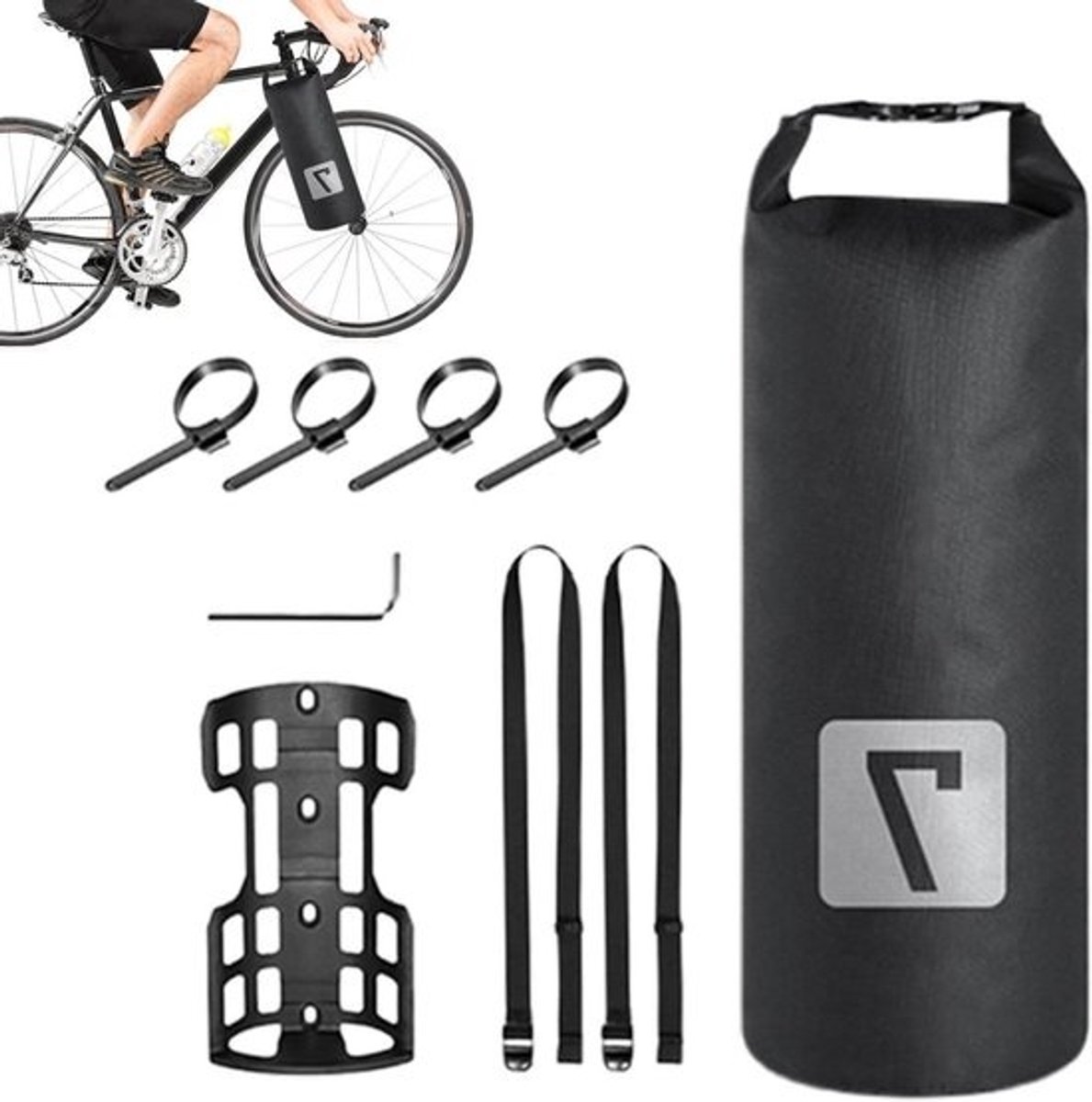 Fietsvorktas - Fietspakket voor bagagedrager - Fietsen en outdoor - Waterdicht nylon en pvc - 3 l, 5 l en 7 l - Zwart