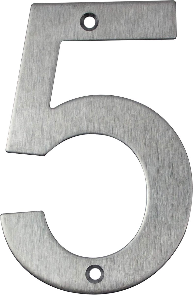 Street number / house number made of silver stainless steel – for screwing – 100 mm – no. 5 - ShopVlot