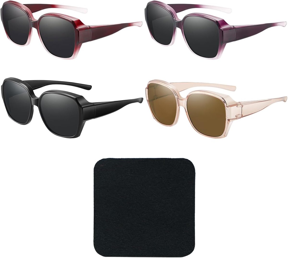 4pcs Sunglasses And 1 Piece Glasses Cloth, Driving Sunscreen Glasses, Travel And Cycling Protective King, Simple And - ShopVlot
