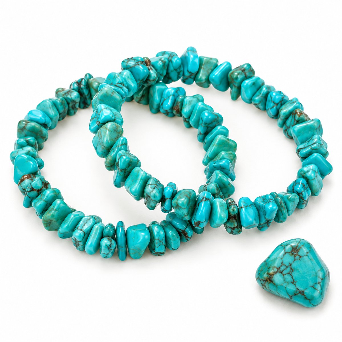 S4H® Turquoise Edelstenen Splitarmband – 2 Stuks – 18 cm – Turquoise Armband voor Dames & Heren – Bescherming, Balans & Communicatie