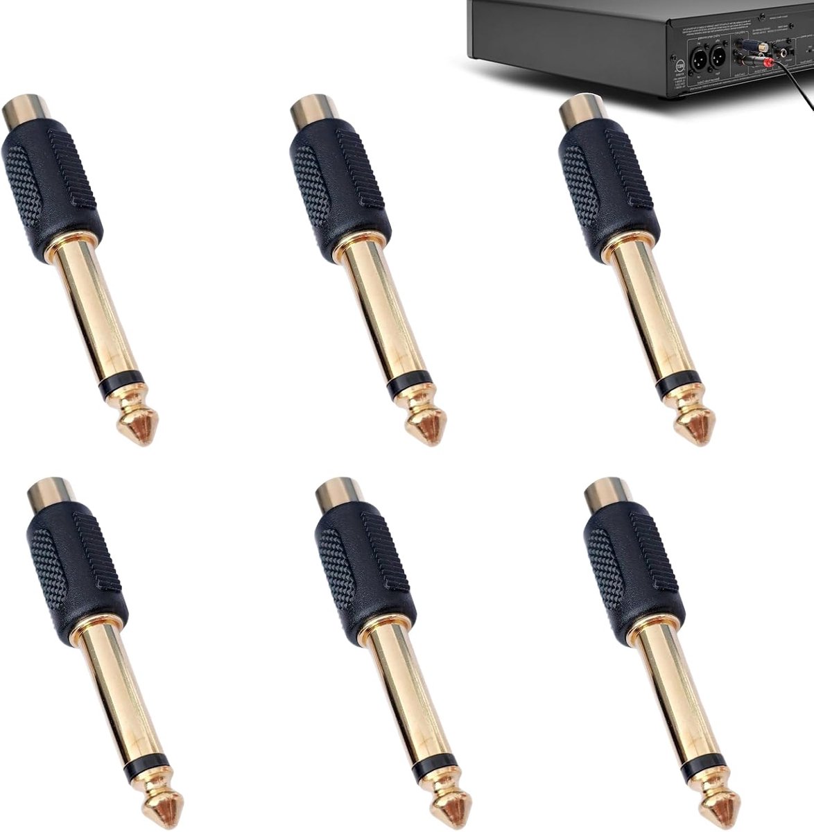 6 stuks jack adapters, cinch naar jack 6,35 mm jack adapter, geschikt voor audiosystemen, camera's, hoofdtelefoons - ShopVlot