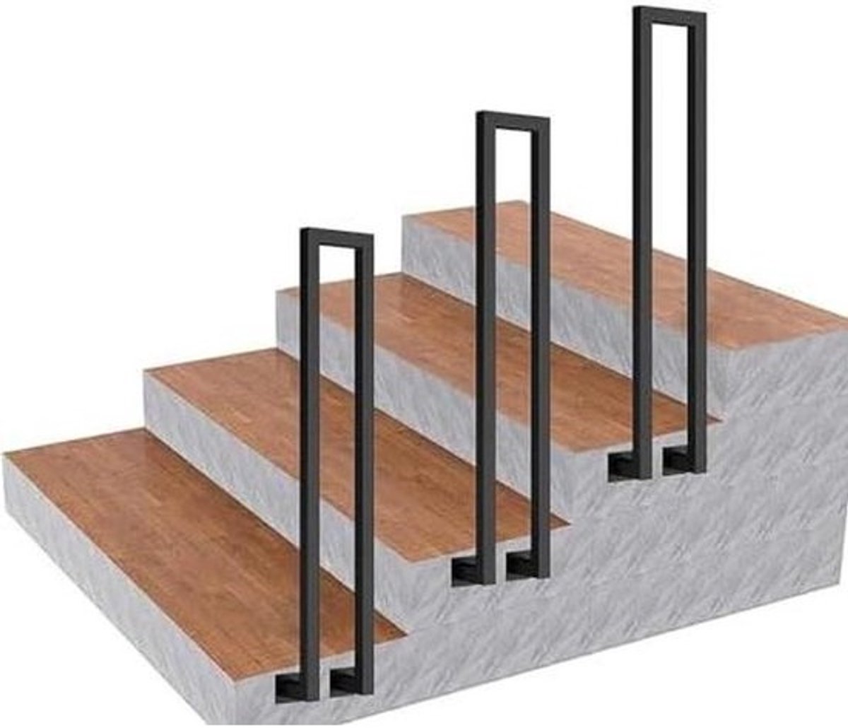 Trapleuning Set - Traphek Handgreep - Veilig Traplopen - Robuust Smeedijzer - 3 stuks - Zwart