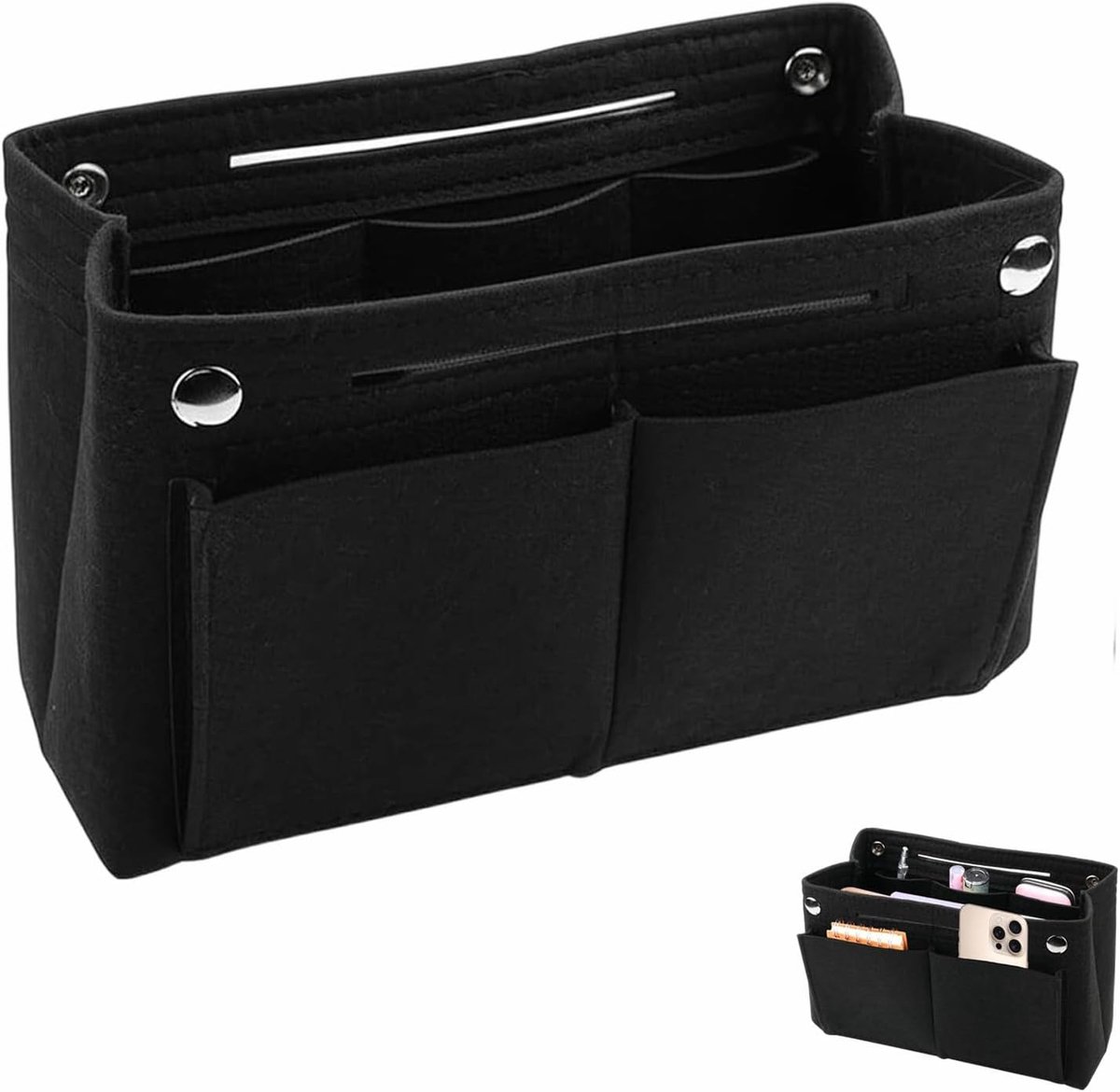 Handbag Organiser Black Pocket Organiser Felt 30 x 10 x 20 cm Interior Pockets Handbag Folder for Organization Storage - ShopVlot
