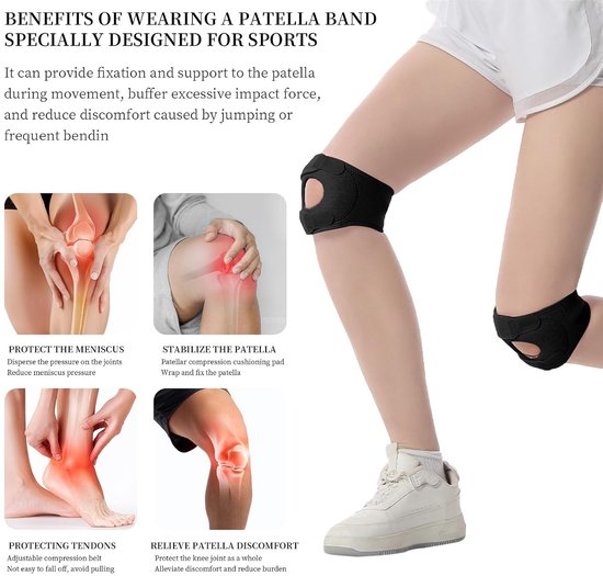 Verstelbare Patellapees Steunbanden voor Knieën, Ademend Knieondersteuning voor Artritis en Herstel na Tennisblessures, 1 Paar — afbeelding 5