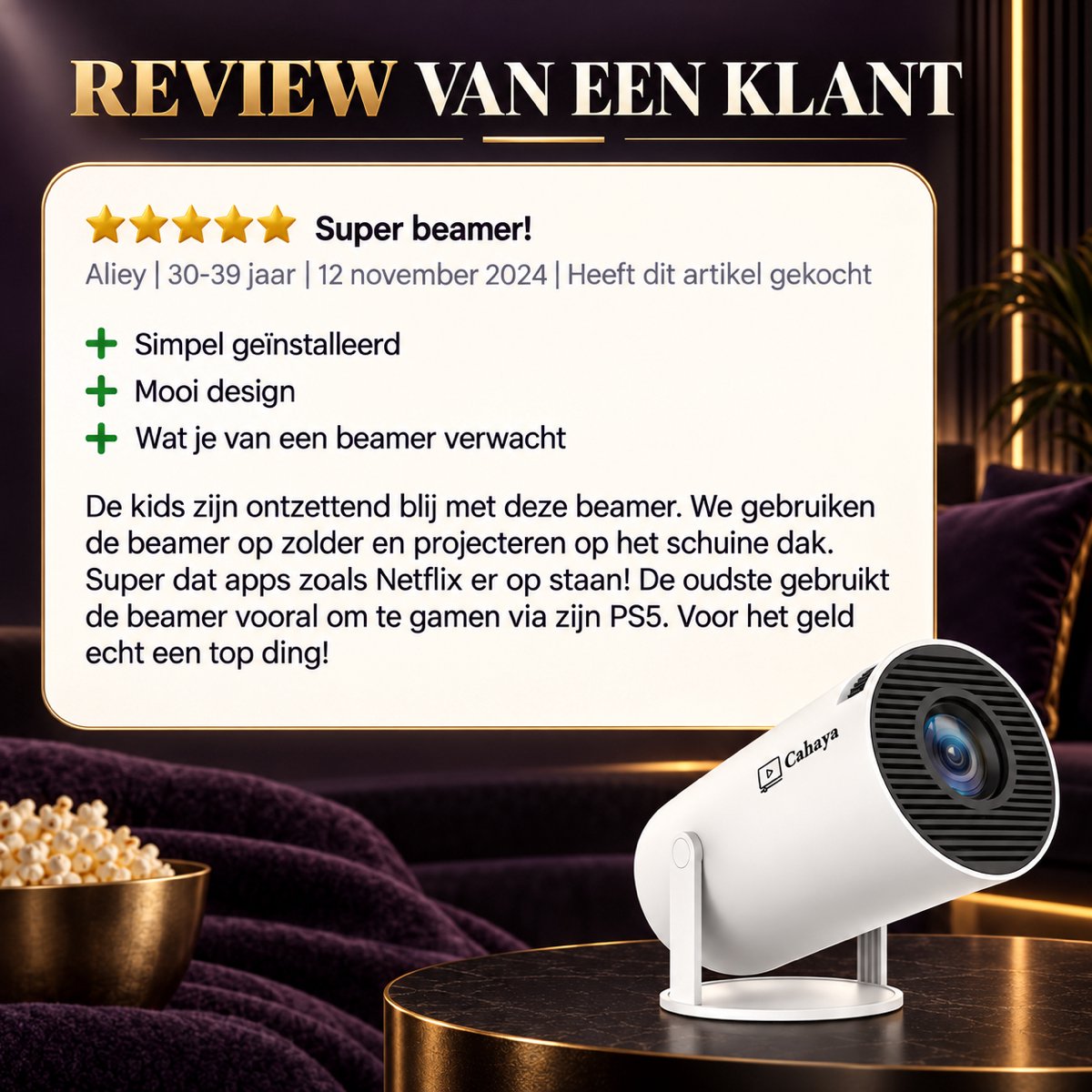 Cahaya 2026 vernieuwd model + HDMI kabel - Pro versie - Mini Beamer - mini projector - draagbare beamer - projector / beamer - Geïntegreerd Android 14.0 systeem - Screen mirroring smartphone - Home cinema — cadeau in Elektronica - foto 5