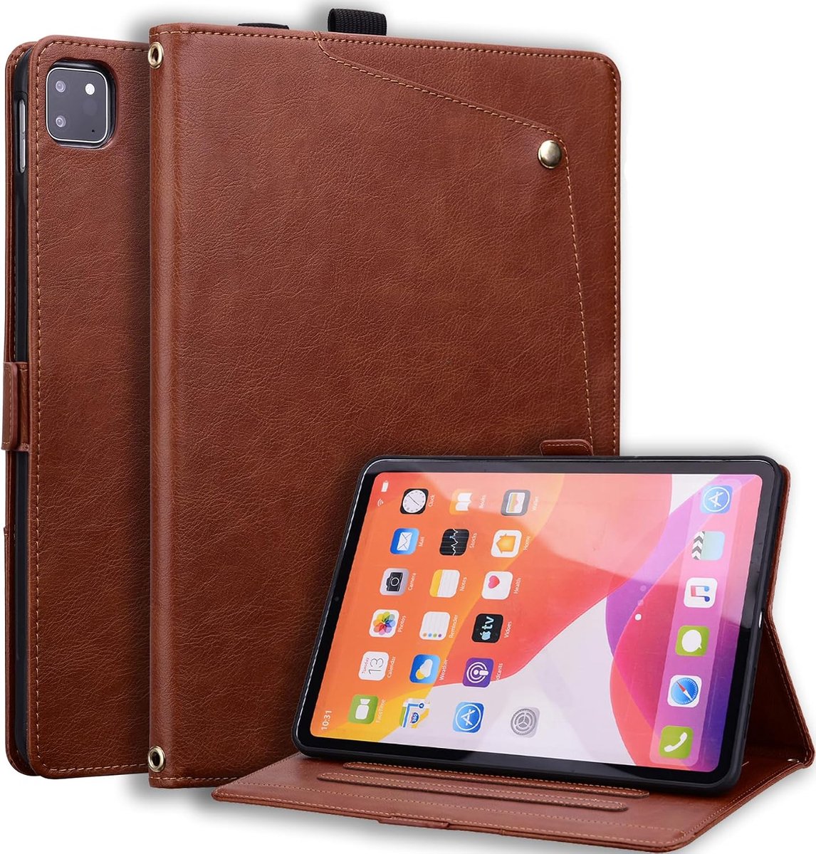 Hoes voor iPad Air 11 inch M4/M3/M2 (2026/2025/2024), zakelijk, hoogwaardig PU-leer met documentsleuven, beschermhoes - ShopVlot