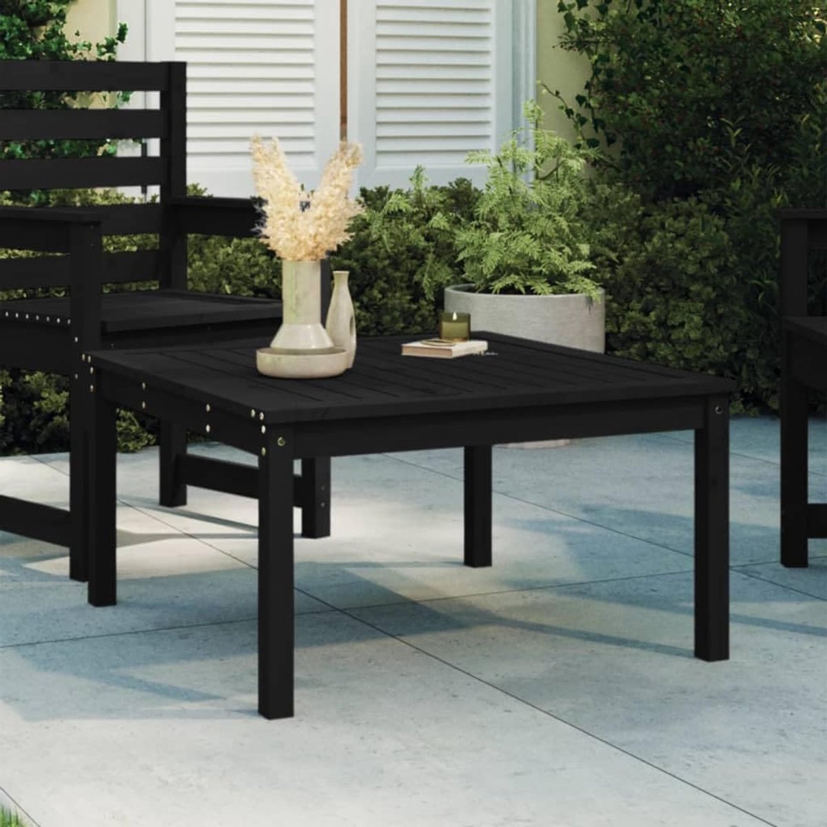 Tuintafel van massief grenenhout, zwart, 82,5 x 82,5 x 45 cm, stabiel tafelblad en robuust frame voor terras, tuinmeubelen, outdoor, eettafel, duurzaam