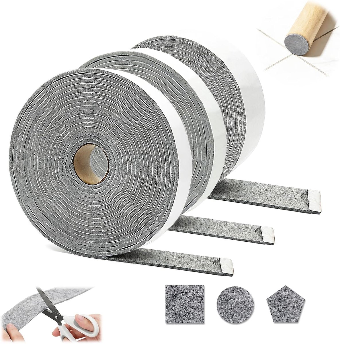 Felt Tape, Self-Adhesive, 2 cm/3 cm/2 in x 6 m x 0.5 cm, Felt Stripes, Grey - ShopVlot