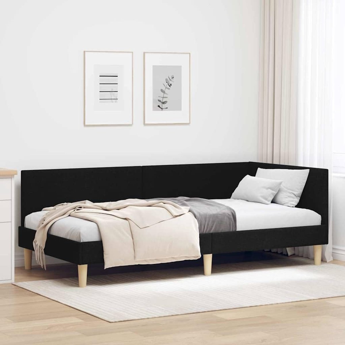 L vorm daybed Ruimtebesparend Hoekbankbed Morden Zwart 100 x 200 cm