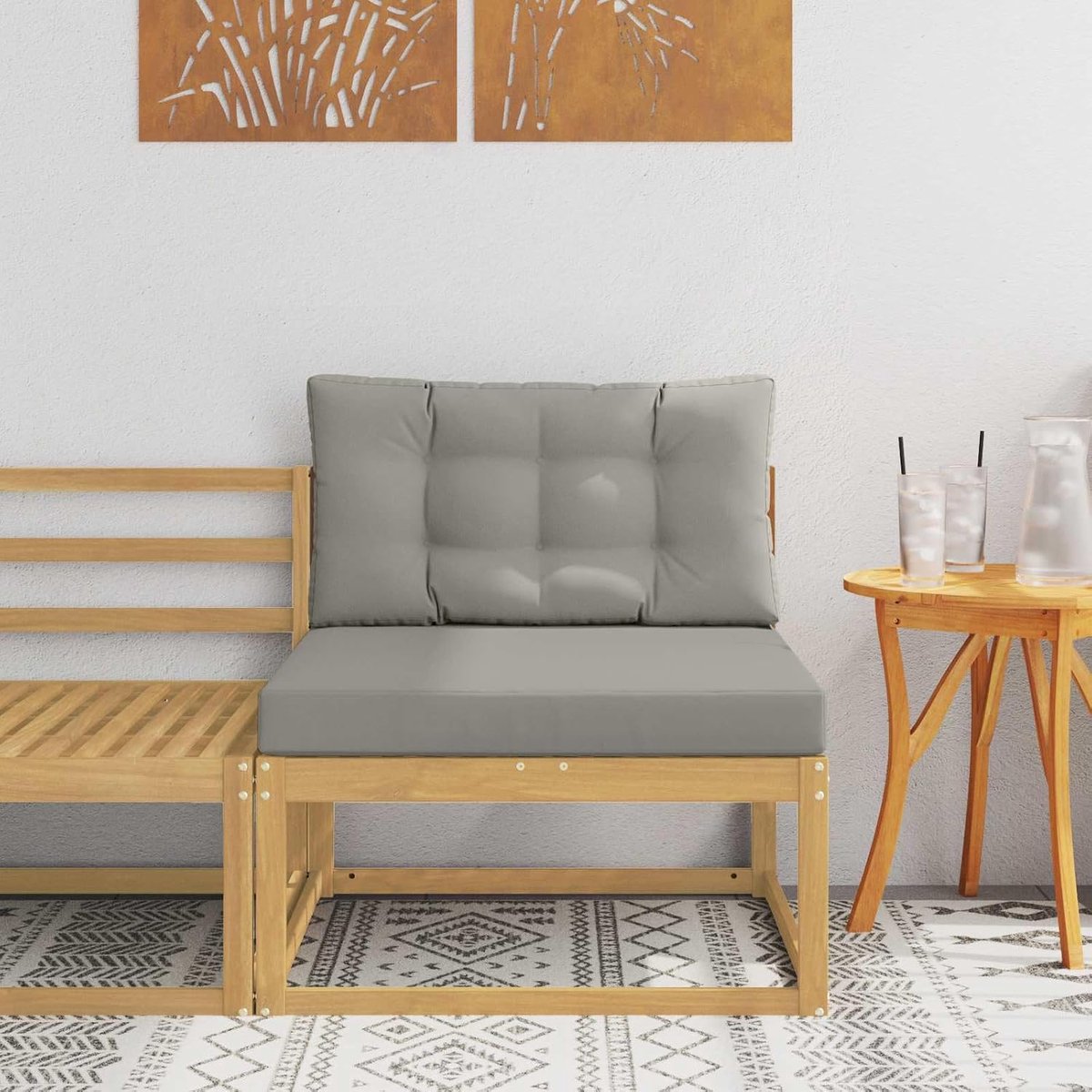 Acaciahout outdoor middenbank met modern lattendesign, weerbestendig en duurzaam voor tuin en terras