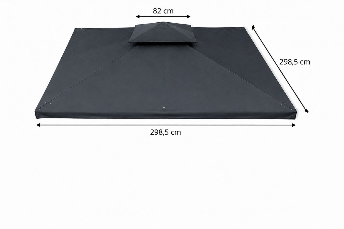 Vervangdak voor Tuinpaviljoen 3x3 m - Partytent Dakdoek - Antraciet - Waterdicht PVC Gecoat - Graciosa