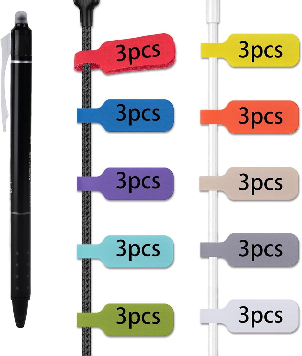 Reusable Cable Labels with Erasable Gel Pen - 30 Pieces Nylon • Multicolor Cable Marking • Writable Labels for Cable - ShopVlot