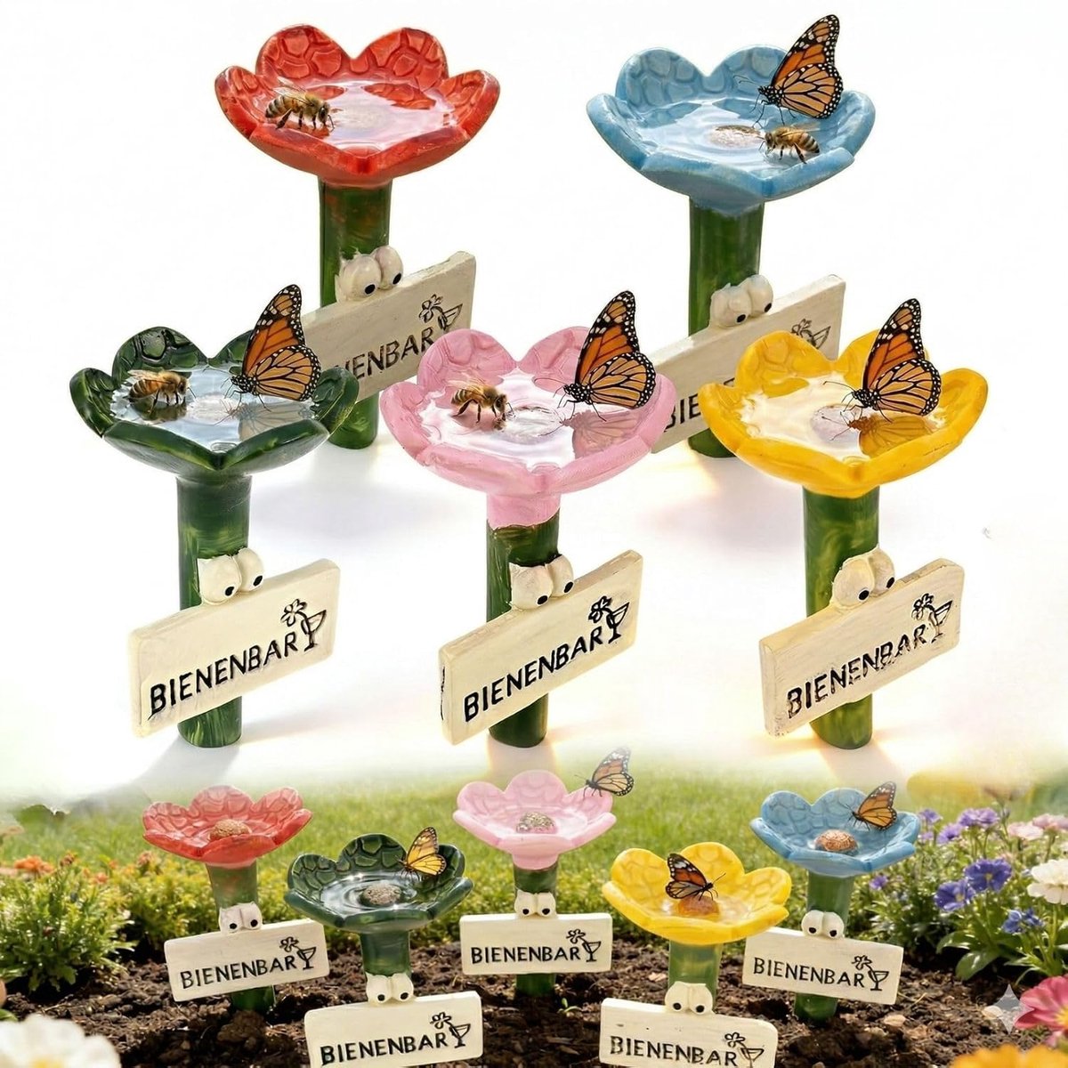 5pcs Bee Drinking Bowl for Garden 11x7cm Weatherproof Resin Insect Drinking Bowl Flower Safe Drinking Water for - ShopVlot