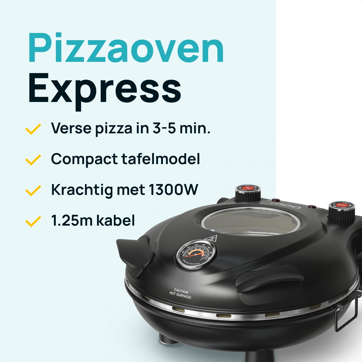 MOA Elektrische Pizzaoven - Tot 400°C - Boven- en Onderwarmte - Met Bamboeschep - Pizza Oven - 30,5 cm Pizzasteen - Zwart – foto 2