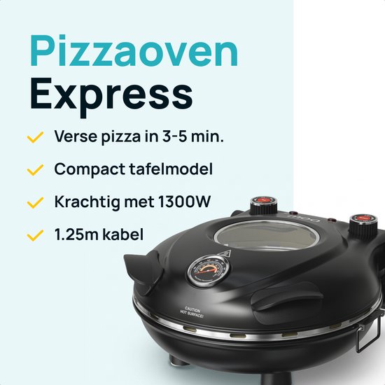 MOA Elektrische Pizzaoven - Tot 400°C - Boven- en Onderwarmte - Met Bamboeschep - Pizza Oven - 30,5 cm Pizzasteen - Zwart — afbeelding 2