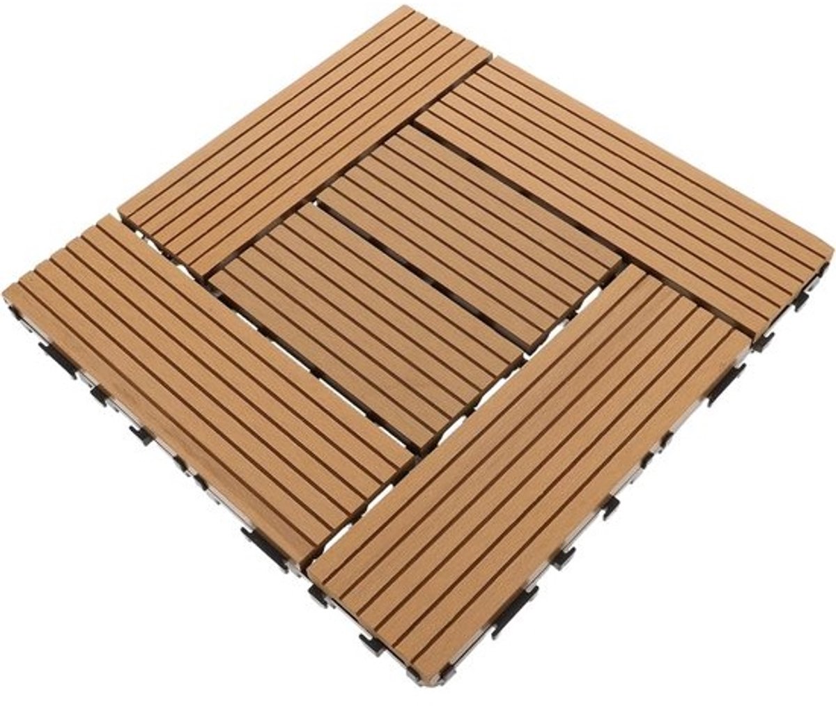 Terrastegels met houtlook - Kunststof vloertegels - Voor het verfraaien van buitenruimtes - Eenvoudig zelf te leggen - 30 x 30 cm - Koffie