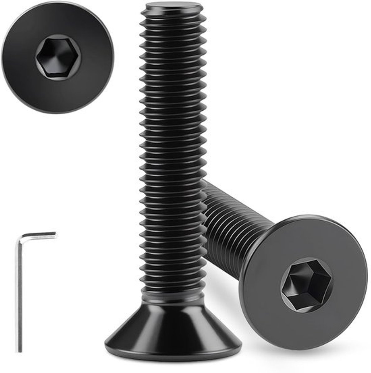 Verzonken kopschroeven - met zwarte binnenzeskant - voor meubelmontage - van roestvrij staal A2 - M8 x 45 mm - zwart