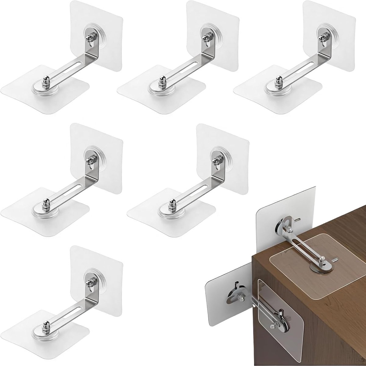 Meubelverankeringen set van 6 - metalen houders - zelfklevend - voorkomt omvallen van meubels - ShopVlot
