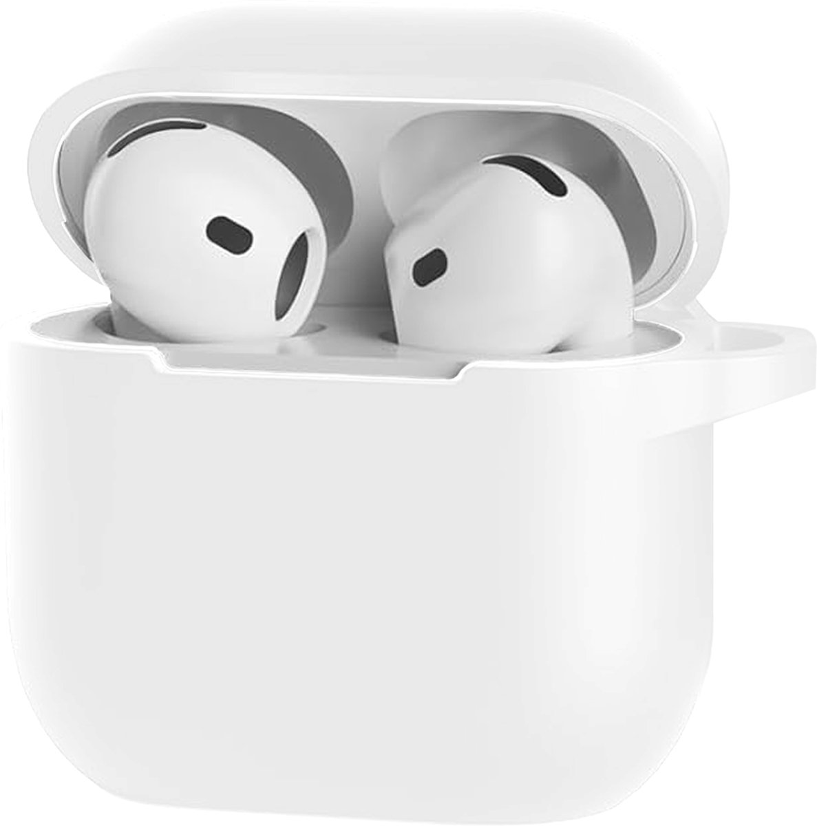 Hoesje Geschikt voor Apple AirPods 5 - Siliconen Hoes met Clip - Silicone Case Cover - Wit
