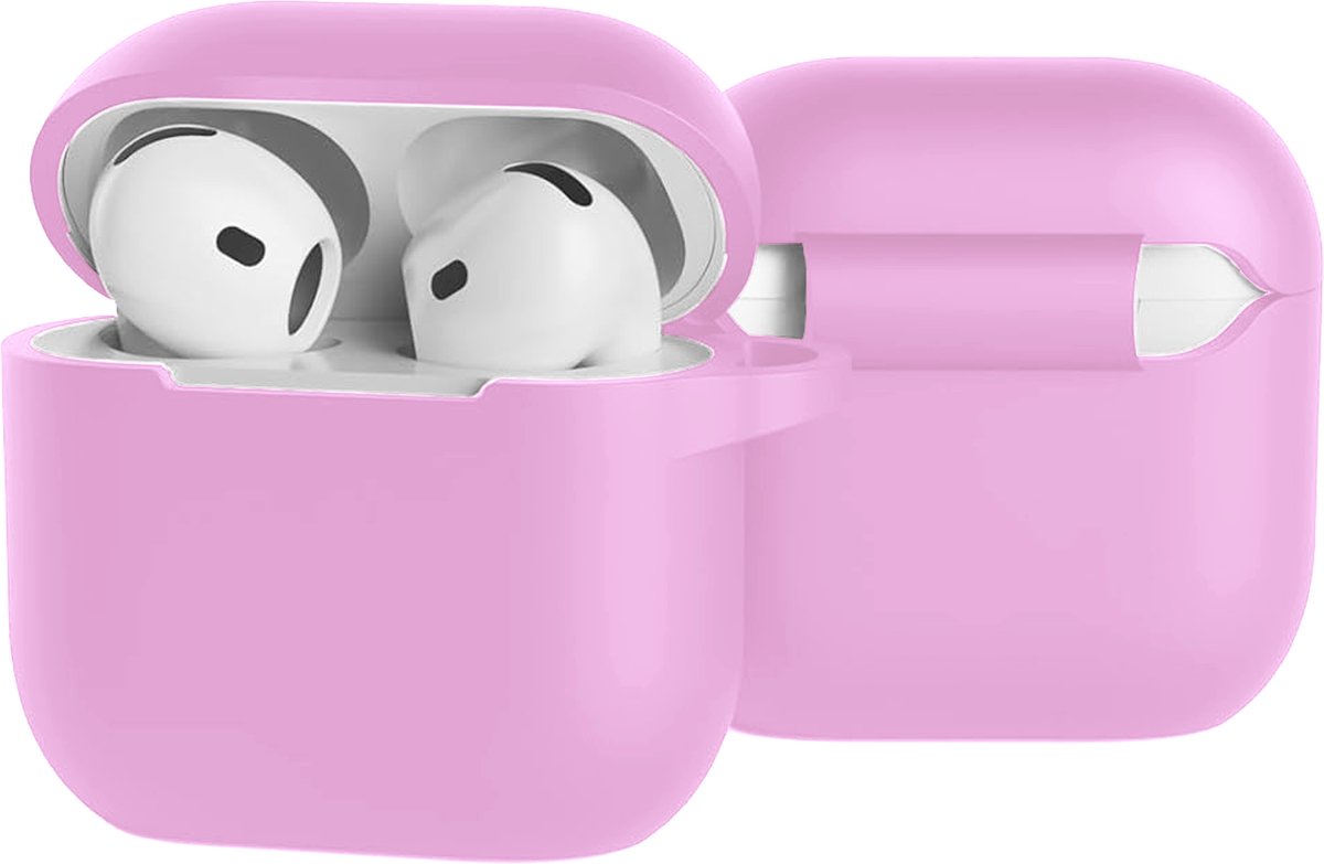 Case - Geschikt voor Apple AirPods 5 - Siliconen Hoes met Clip - Silicone Hoesje Cover - Flamingo