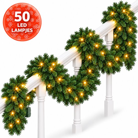 Twenty4seven® Kerstslinger met 50 LED Lampjes 270 cm - Kerstguirlande met Verlichting op Batterij - Kerst Guirlande Groen - Kerstversiering voor Binnen, Trap en Schouw