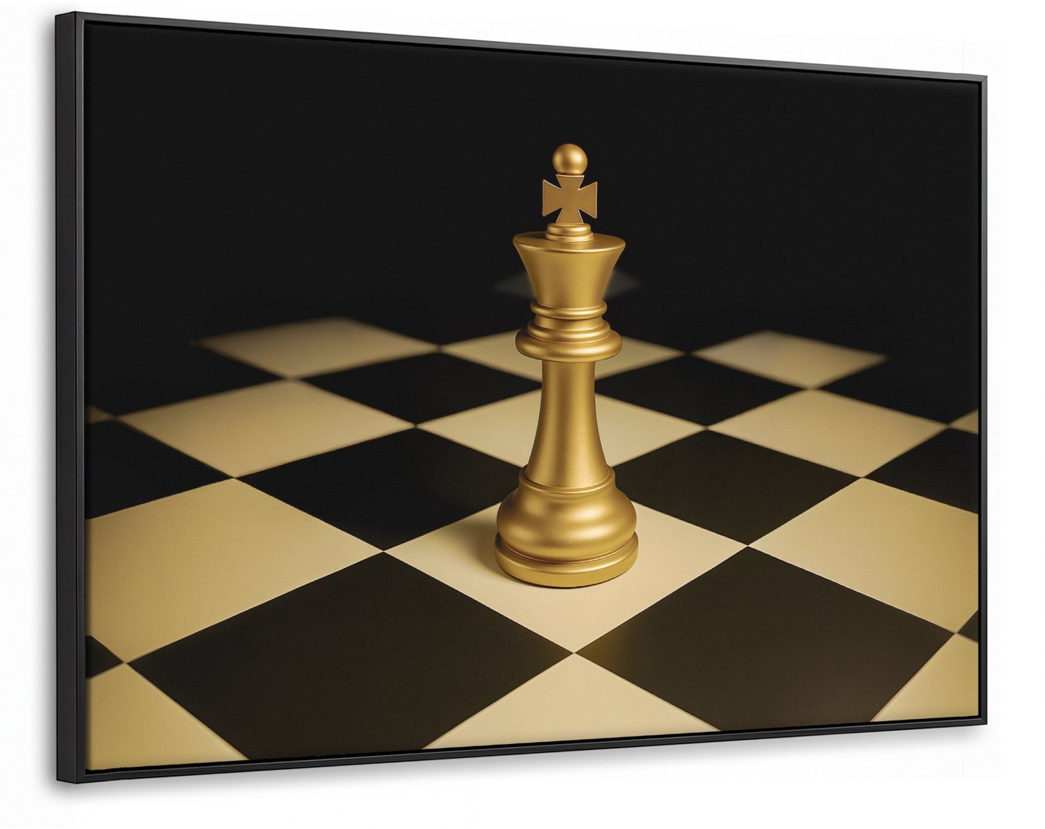 Canvas Schilderij met Baklijst 90x60cm - Schaakstuk - Koning - Schaakbord - Geblokt - Muurdecoratie woonkamer - Slaapkamer decoratie - Kamer accessoires - Schilderijen op canvas met lijst