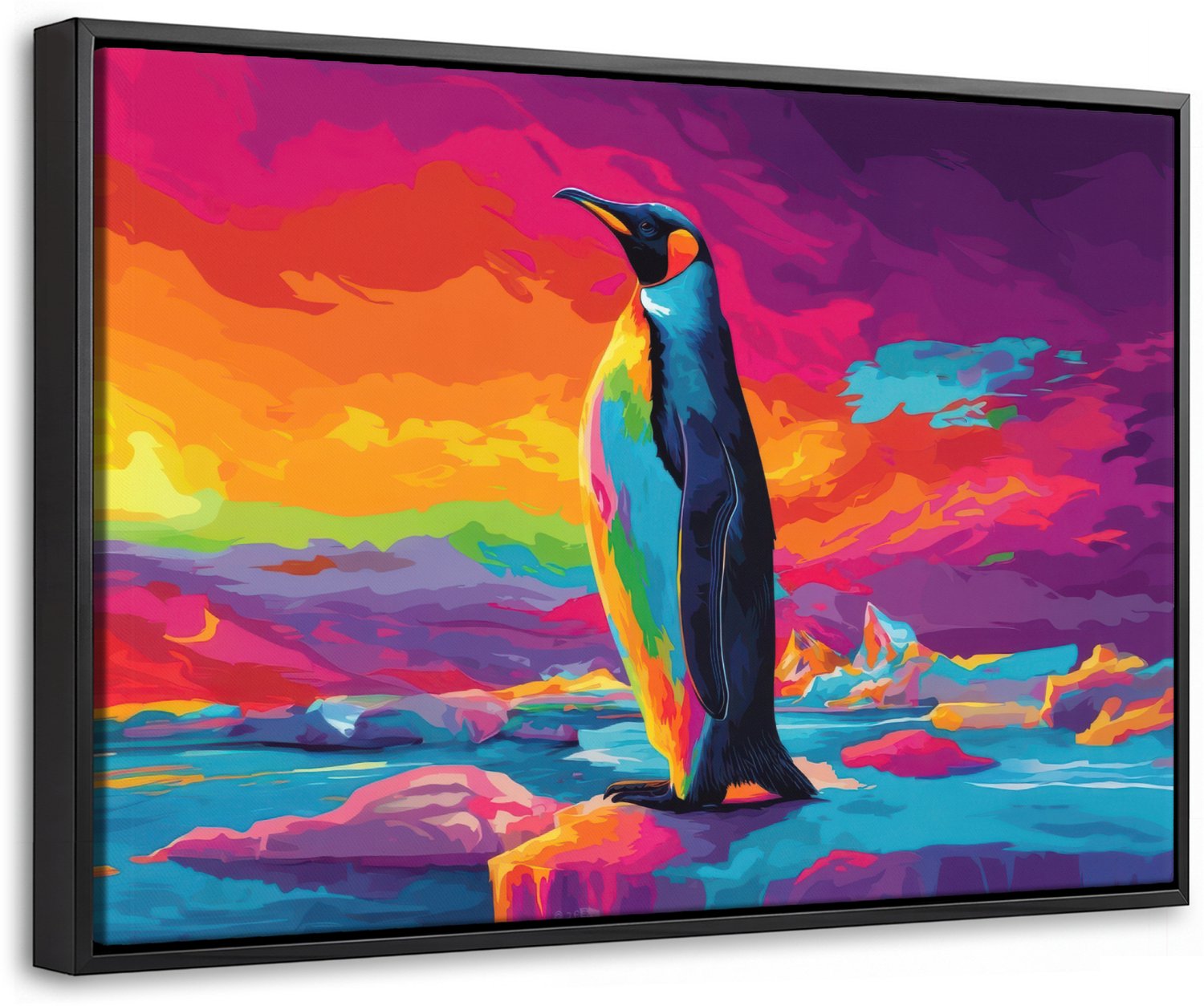 Canvas Schilderij met Baklijst 30x20cm - Ijsschots - Pinguïn - Abstract - Lucht - Muurdecoratie woonkamer - Slaapkamer decoratie - Kamer accessoires - Schilderijen op canvas met lijst