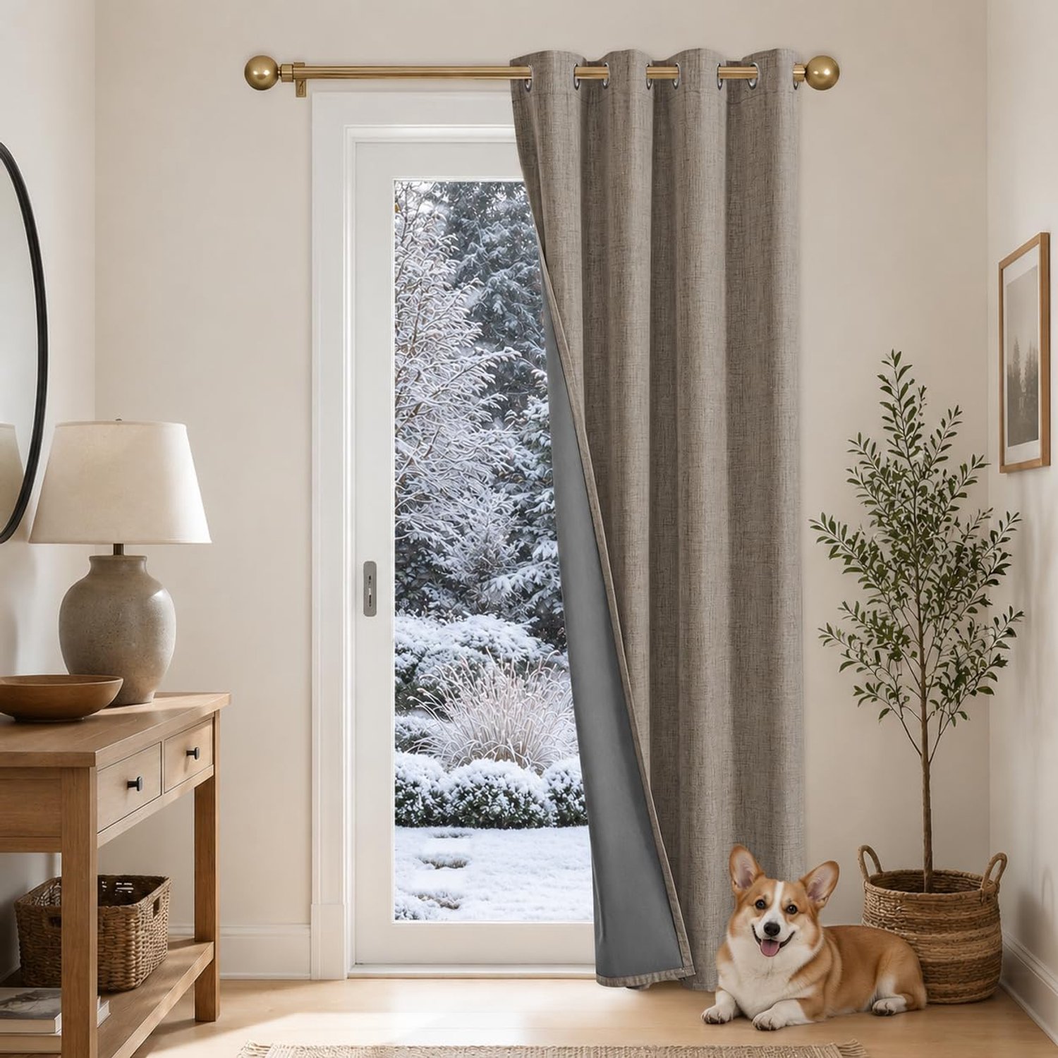 Famanu 100% verduisteringsgordijnen in linnenlook, gordijnen met ogen voor slaapkamer en woonkamer, bieden thermische en geluidsisolatie, ideaal of filmavonden wit