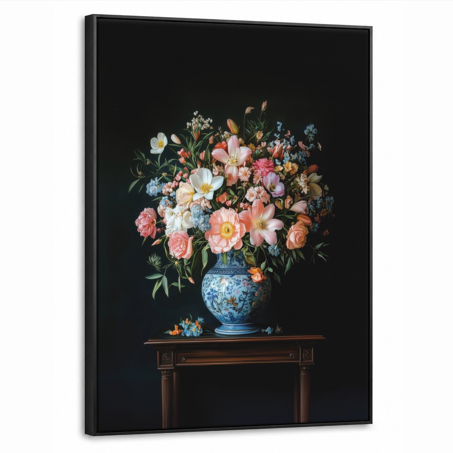Canvas Schilderij met Baklijst 70x100cm - Roze - Bloemen - Vaas - Kleuren - Muurdecoratie woonkamer - Slaapkamer decoratie - Kamer accessoires - Schilderijen op canvas met lijst