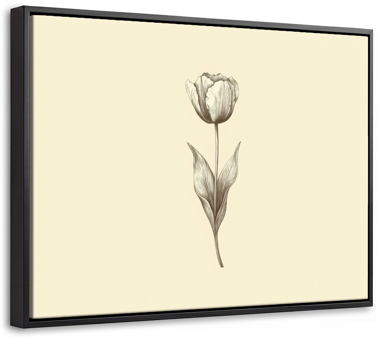 Canvas Schilderij met Baklijst 40x30cm - Illustratie - Tulp - Zwart - Muurdecoratie woonkamer - Slaapkamer decoratie - Kamer accessoires - Schilderijen op canvas met lijst