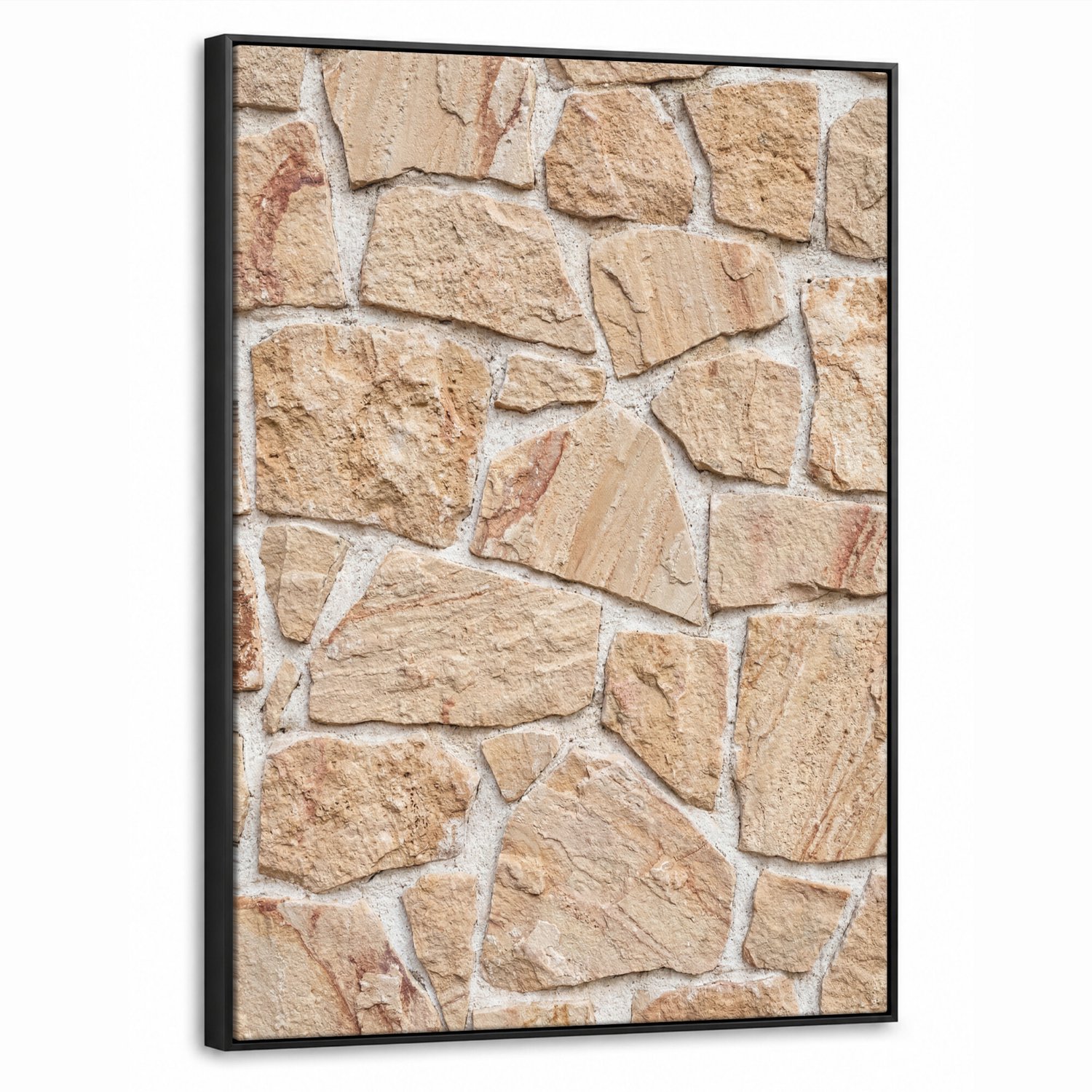 Canvas Schilderij met Baklijst 70x100cm - Muur - Steen - Patroon - Rustiek - Beige - Muurdecoratie woonkamer - Slaapkamer decoratie - Kamer accessoires - Schilderijen op canvas met lijst