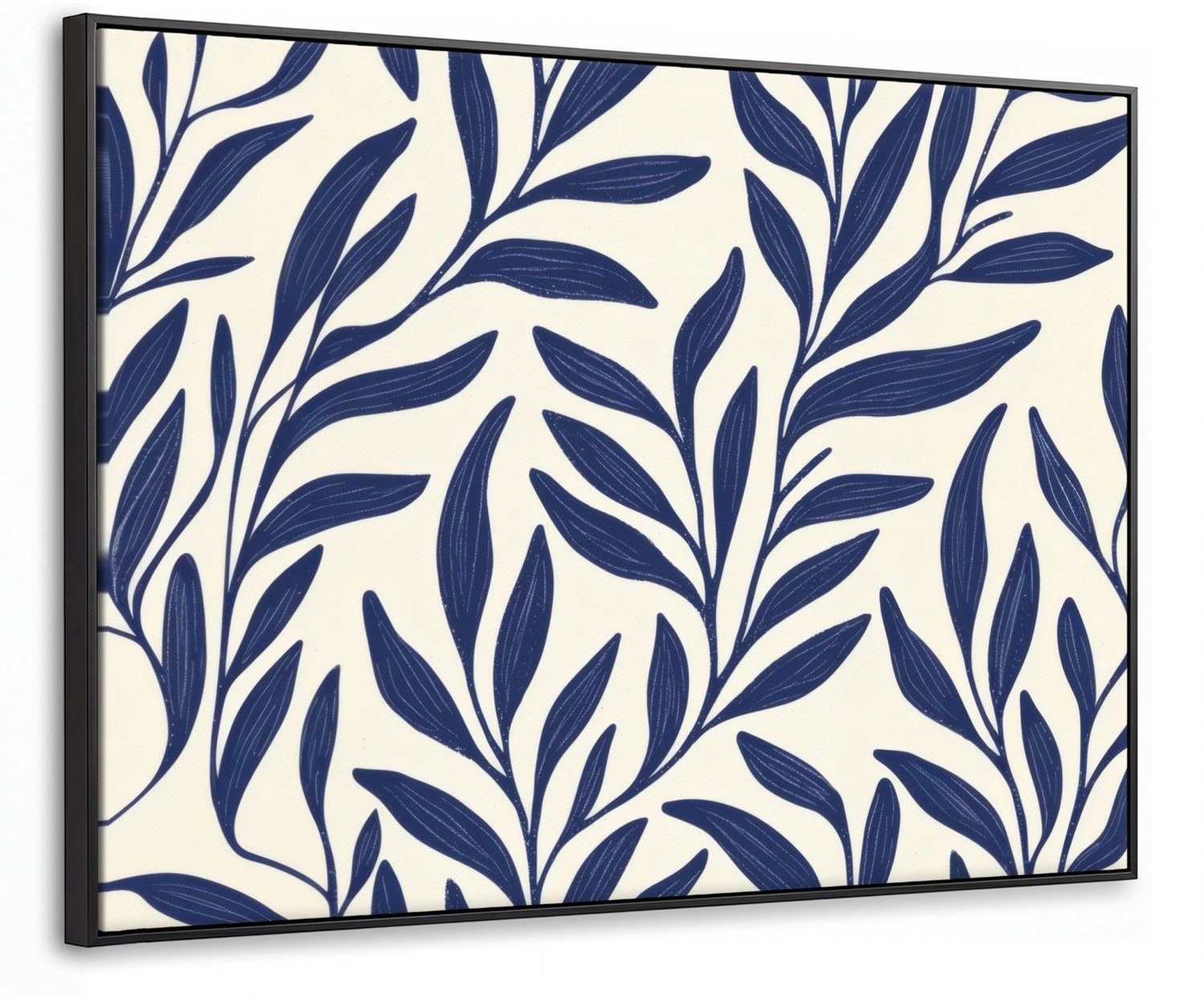Canvas Schilderij met Baklijst 80x60cm - Bladeren - Klimop - Donkerblauw - Muurdecoratie woonkamer - Slaapkamer decoratie - Kamer accessoires - Schilderijen op canvas met lijst