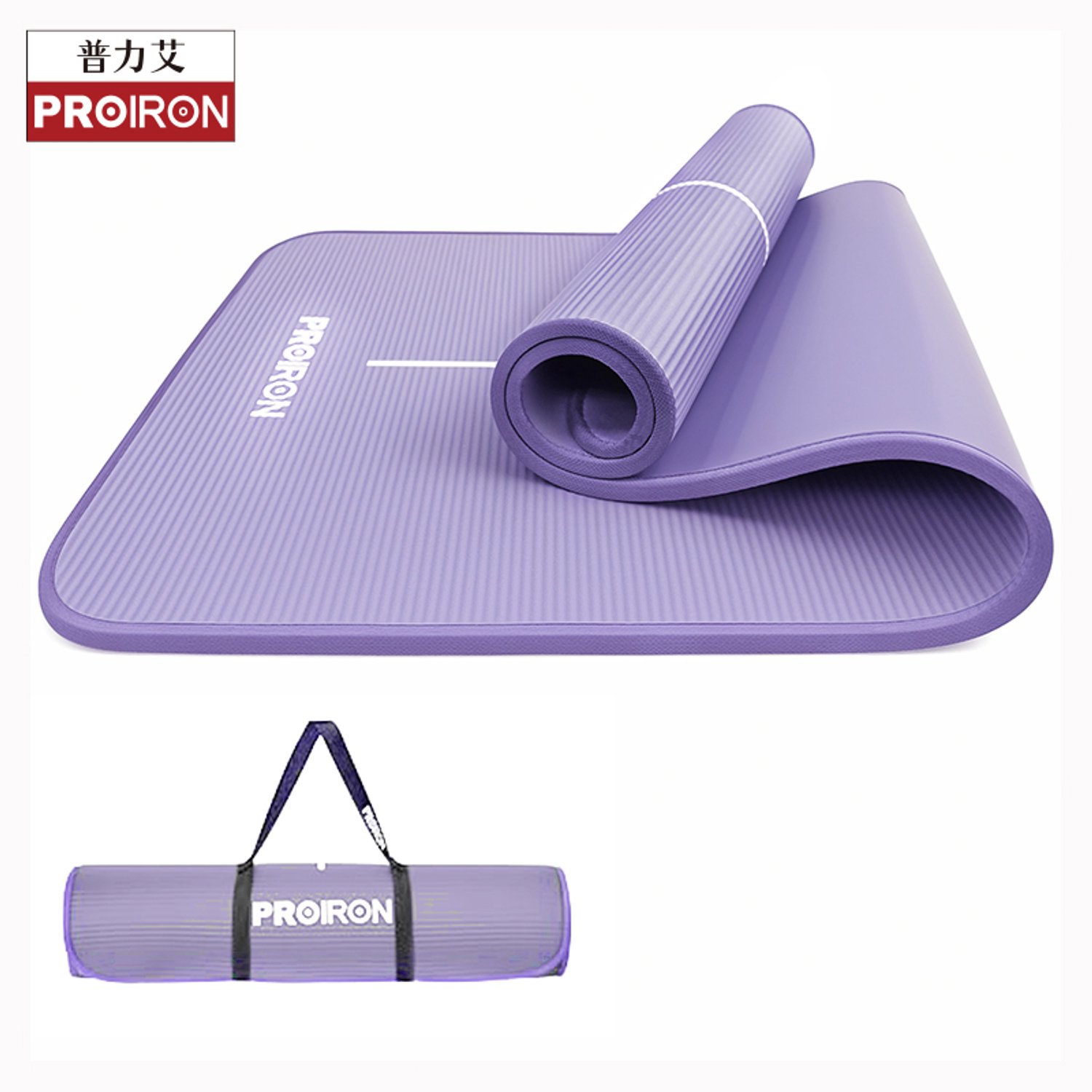 PROIRON NBR Yogamat - 183 x 66 cm - 10 mm dik - Verstevigde randen - Lichtpaars