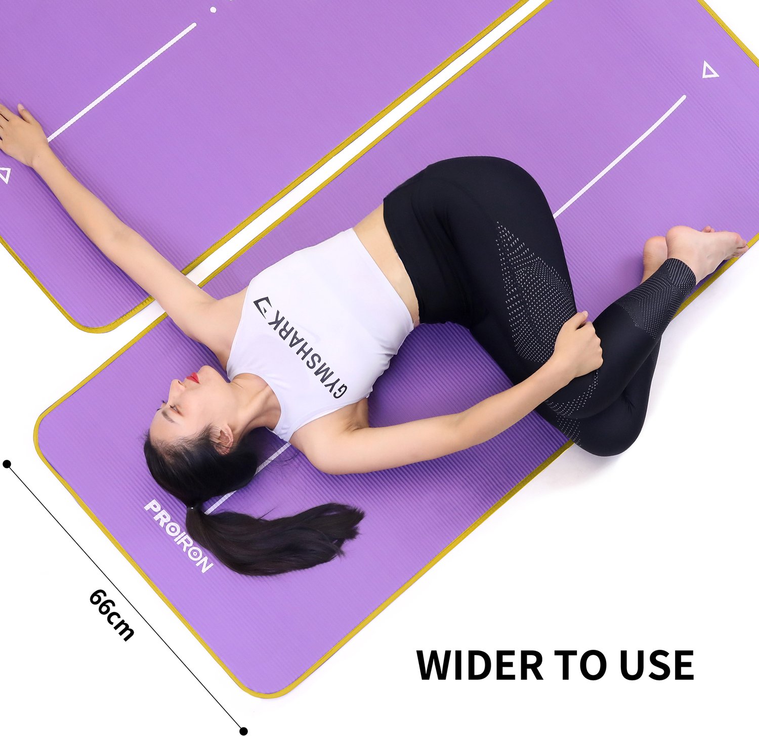 PROIRON NBR Yogamat - 183 x 66 cm - 10 mm dik - Verstevigde randen - Paars/Geel