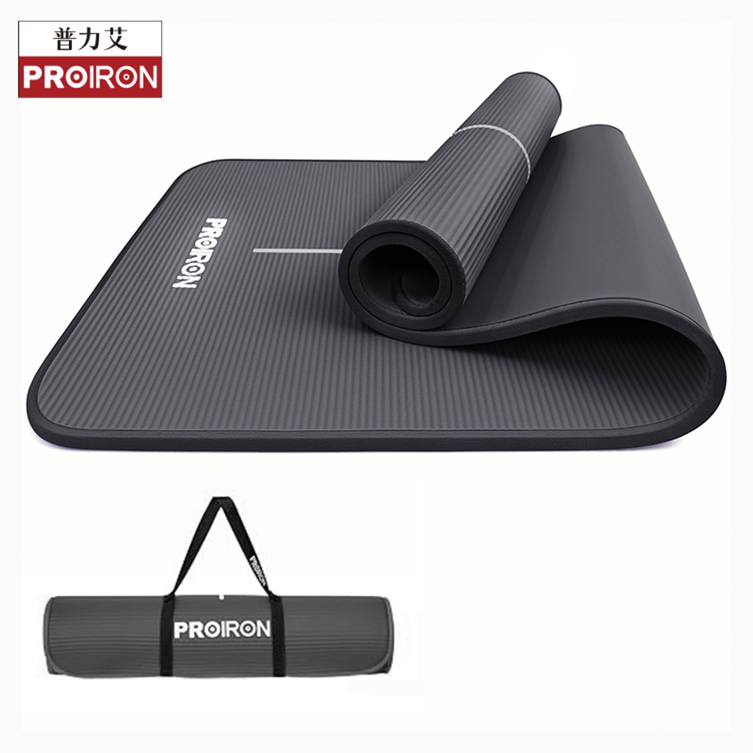 PROIRON NBR Yogamat - 183 x 66 cm - 10 mm dik - Verstevigde randen - Donkergrijs